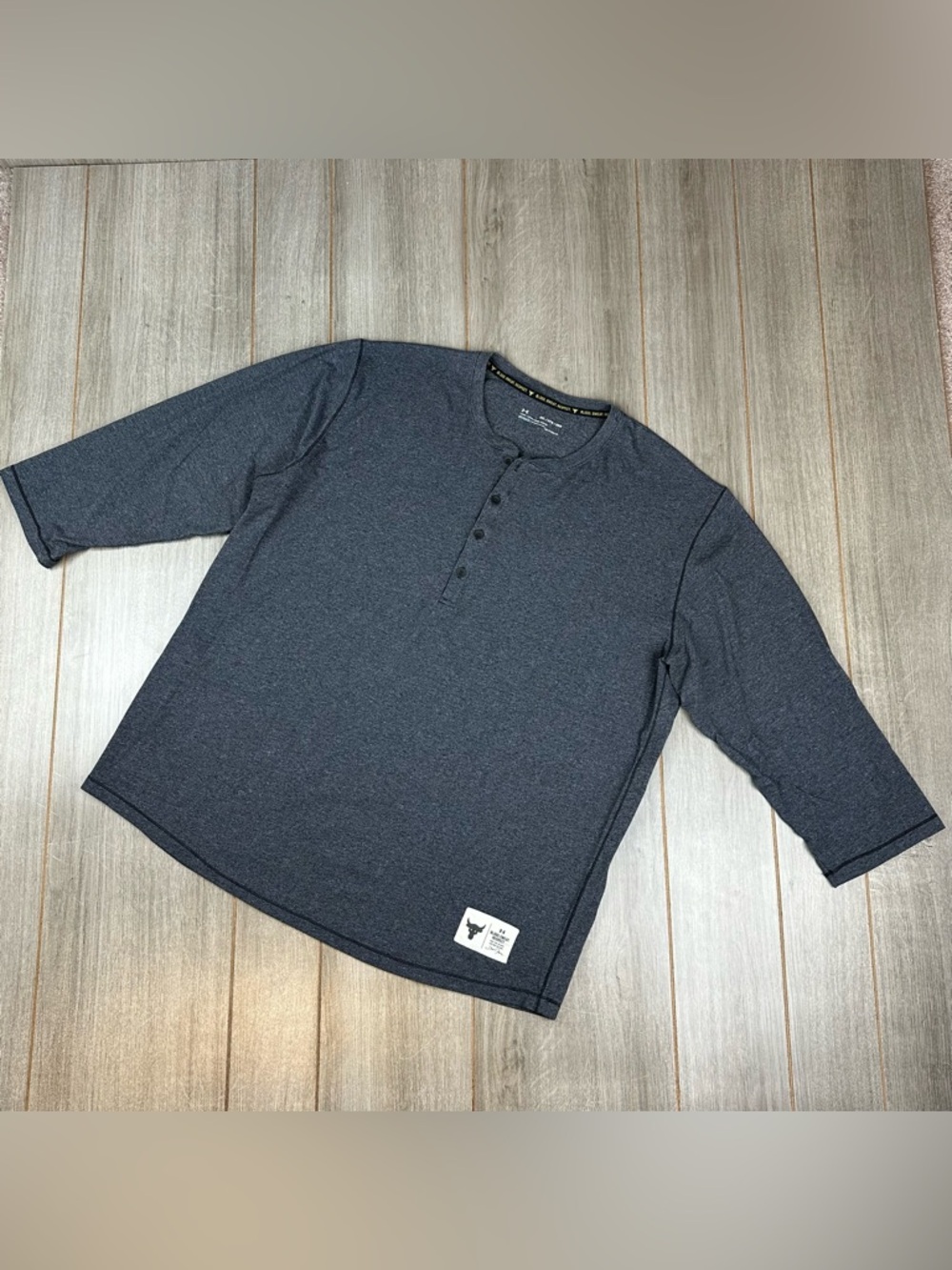 Under Armour Project Rock Henley Shirt Men’s 2XL 3/4 Sleeeve Dark Gray